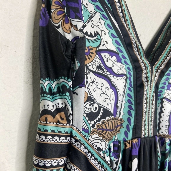 Ice Floral and Paisley V Neck Sleeveless Belted Black Dress 12 - Picture 7 of 10